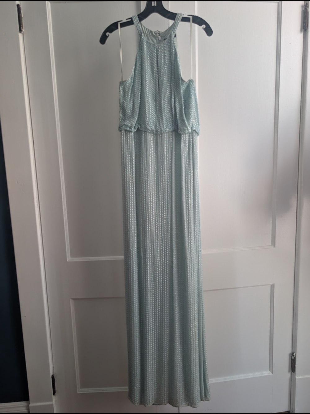 Parker Pale Mint Blue Halter Sequin Maxi Dress - Sz 6